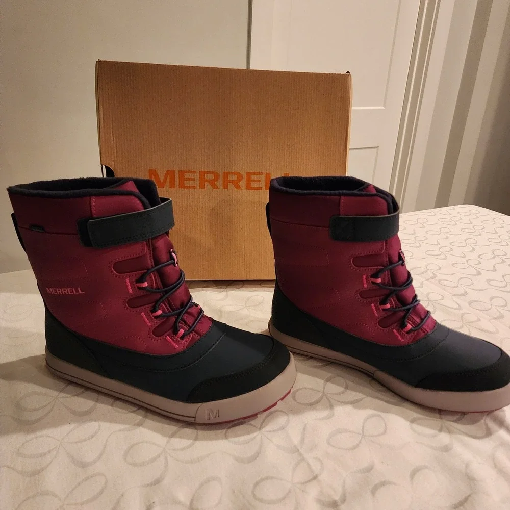 Merrell Snow Storm Waterproof Boots‎ Girls 6 Medium Berry Navy Winter Insulated